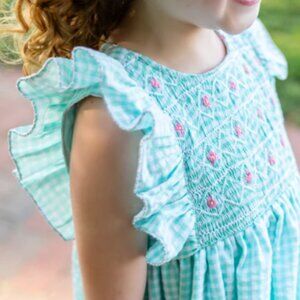 Aqua & Pink Smocked Dress 6 - Maddie & Connor